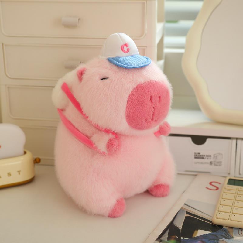 Snotty Bear Capybara Plush Toy: Cute Baseball Cap Keychain with Snap Bracelet