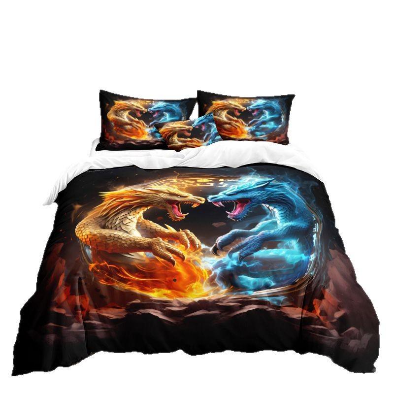 Set de lenjerie de pat din trei piese cu imprimeu digital 3D din seria de animație Cearceaf de pat Husă de pilotă
