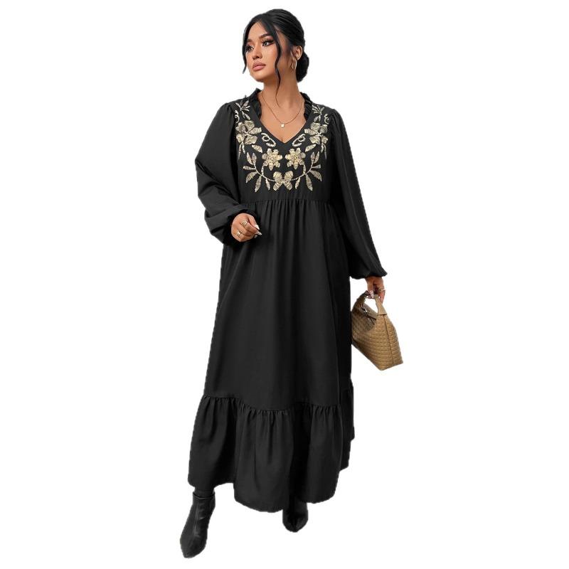 High-waisted, Slimming, Ruffled Women's Dress with Printed Patterns