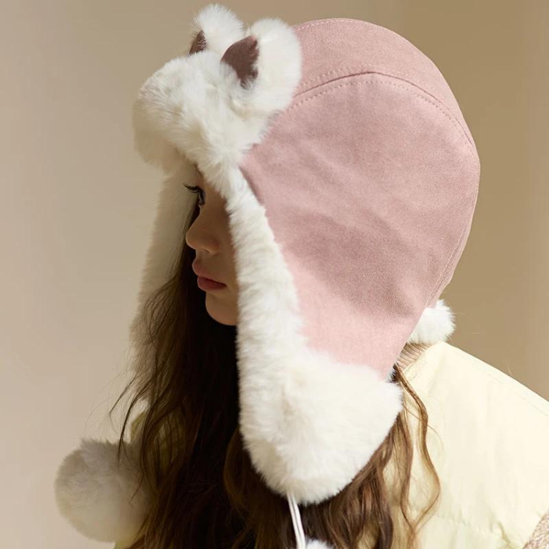 Winter Cartoon Hut Bärenohr Lamm Mützen Warme Verdickte Ohrenschützer Mützen für Damen Mädchen Kawaii