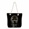 Multifunctional Cool Black People Printed Thick Rope Shoulder Beach Bag Casual Large Capacity Handbag 0114