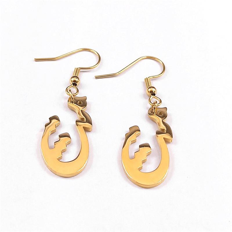 Boucles d'oreilles pendantes en acier inoxydable et pierre naturelle pour femmes Couleur dorée Boucles d'oreilles Poèmes d'amour persans Bijoux pendientes acero inoxidab E1707