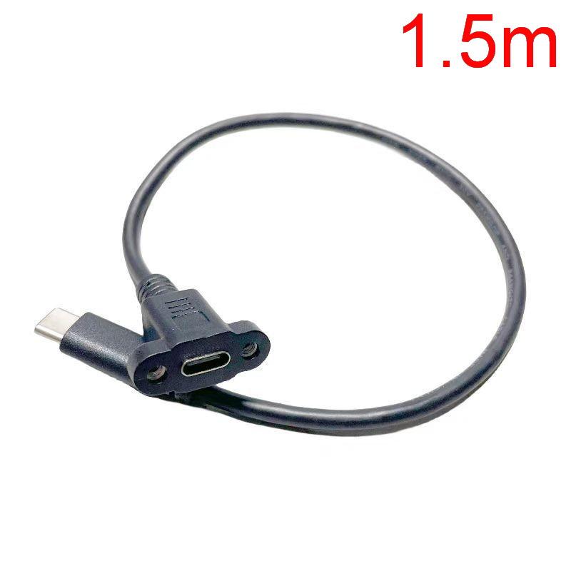 1Pcs Black Panel Mount Type-C USB-C Male To Female Extension Cable With Screw Hole Lock Connector Cable 0.3/0.5/1/1.5 Meters