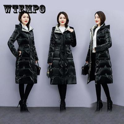 New Winter Jacket Cold Warm Outerwear Womens Long No Wash Glossy Down Cotton Jackets Casual Hooded Parka Overcoat Windproof Coat