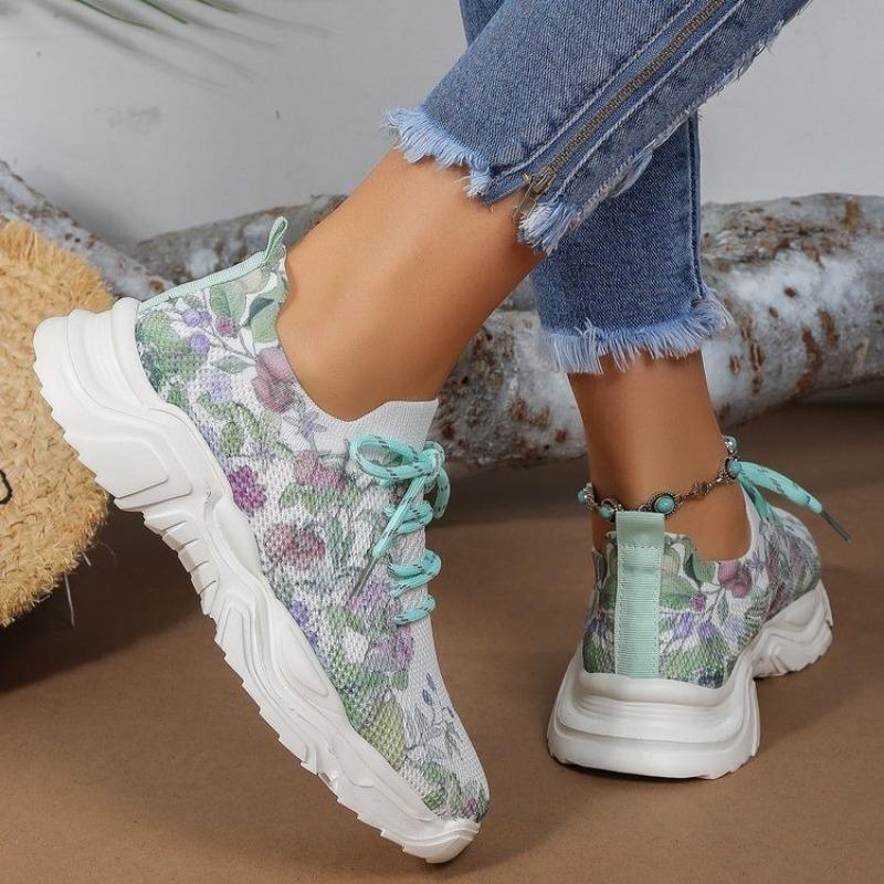 Mode Mode Bedruckt Atmungsaktiv Leicht Laufschuh Stoff Damen Sneaker Sportlich Lässig Slipper Stilvoll Bequem Sommer Weiß