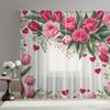 2PC Pink Rose Tulip Heart Sheer Curtains Romantic Floral Print Light Filtering Drapes Sweet Home Decor for Bedroom Living Room