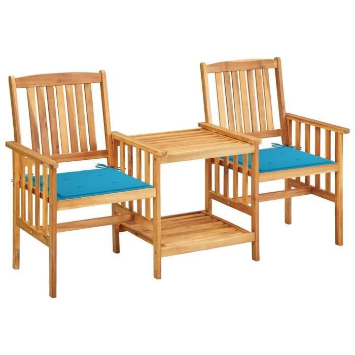 VidaXL Chaises de jardin avec table à thé et coussins Acacia solide