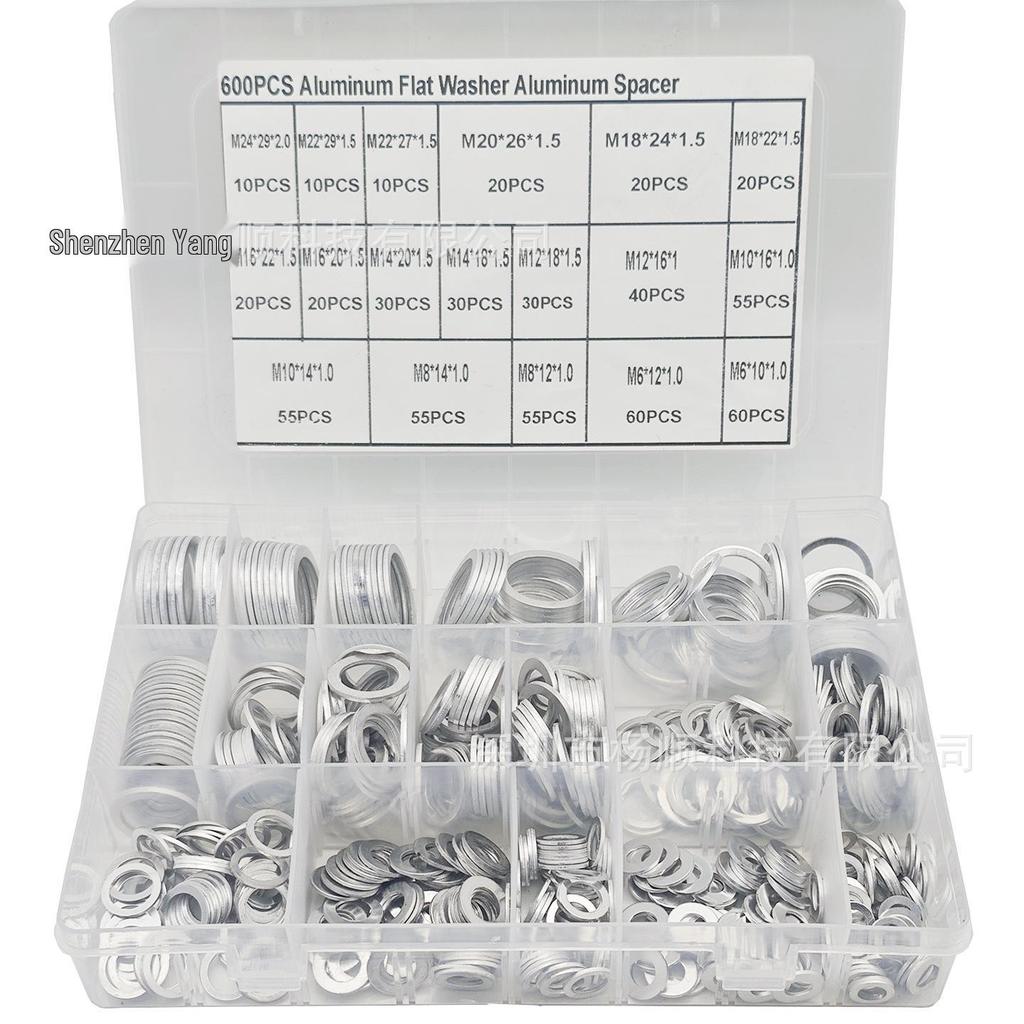 450-Piece Aluminum Gasket & Sealing Ring Set: High-Temp Resistant, Spring Washer, M6-M24.