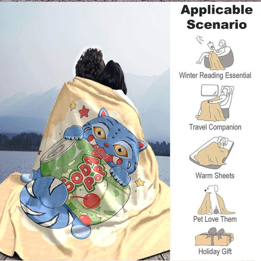 1pc K Pop Demon Hunters Cat Flannel Blanket, Soft Skin Friendly with Digital Printing, Various Sizes Available for Family, Friends, Birthday