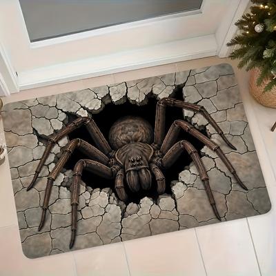 3D Visual Simulation of Spider Breaking Wall Fleece Mat, Home Entrance Anti-Slip Foot Pad Bathroom Doorway Absorbent Indoor Mat