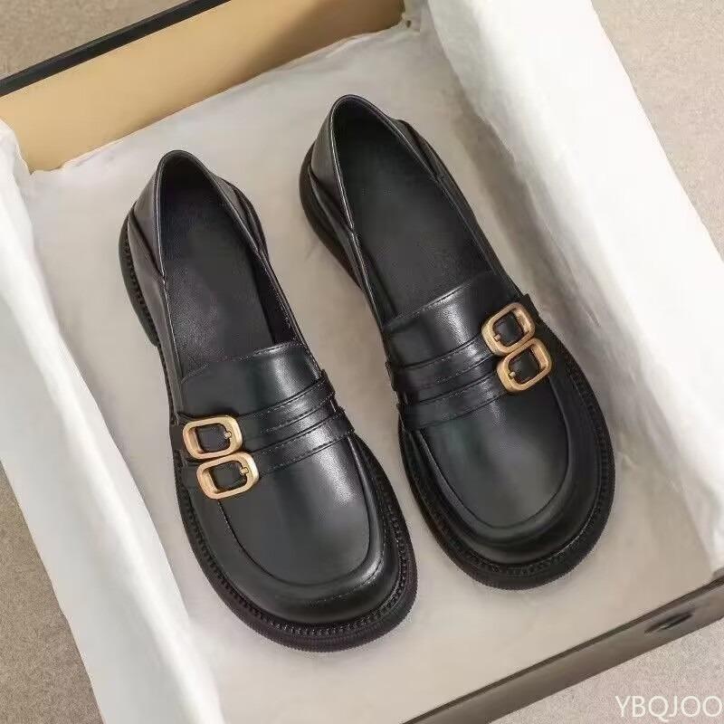 

Модная Весенне-Осенняя Повседневная Удобная Не Утомляющая Ноги Женская Обувь на Плоской Подошве Однотонные Туфли Ретро Универсальная Маленькая Кожаная Обувь 43 чёрный
