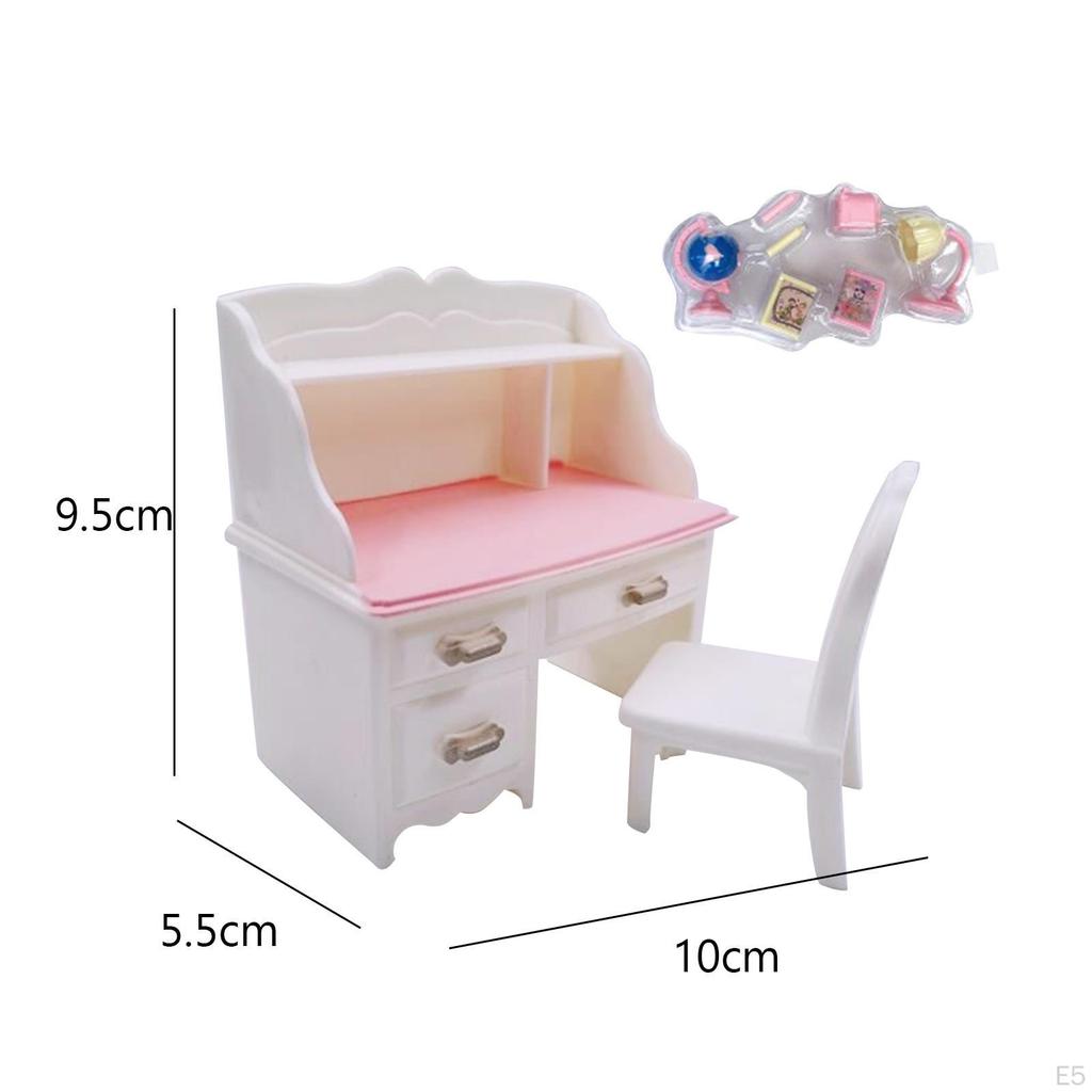 1/12 Dollhouse Desk Chair Set Table Simulation Notebook Decoration Accessories for Living