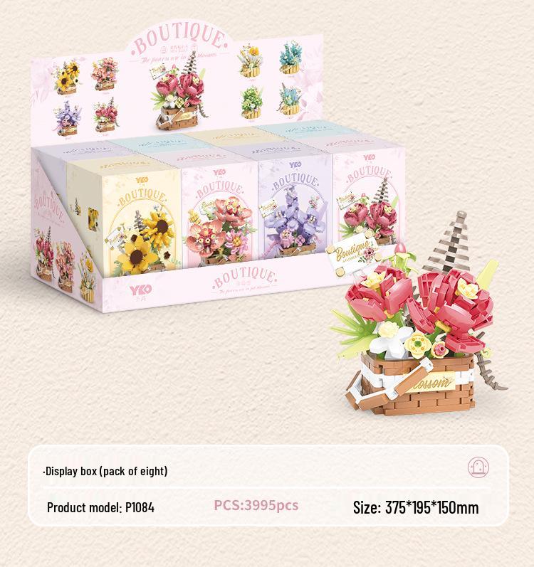 Flower Basket Series Micro-Particle Building Blocks: Sunflower & Succulent Potted Plants – Lego Compatible Toys