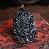 Natural Black Obsidian Chinese Dragon Pendant Jade Necklace Jewelry Amulet Lucky Mens Gift