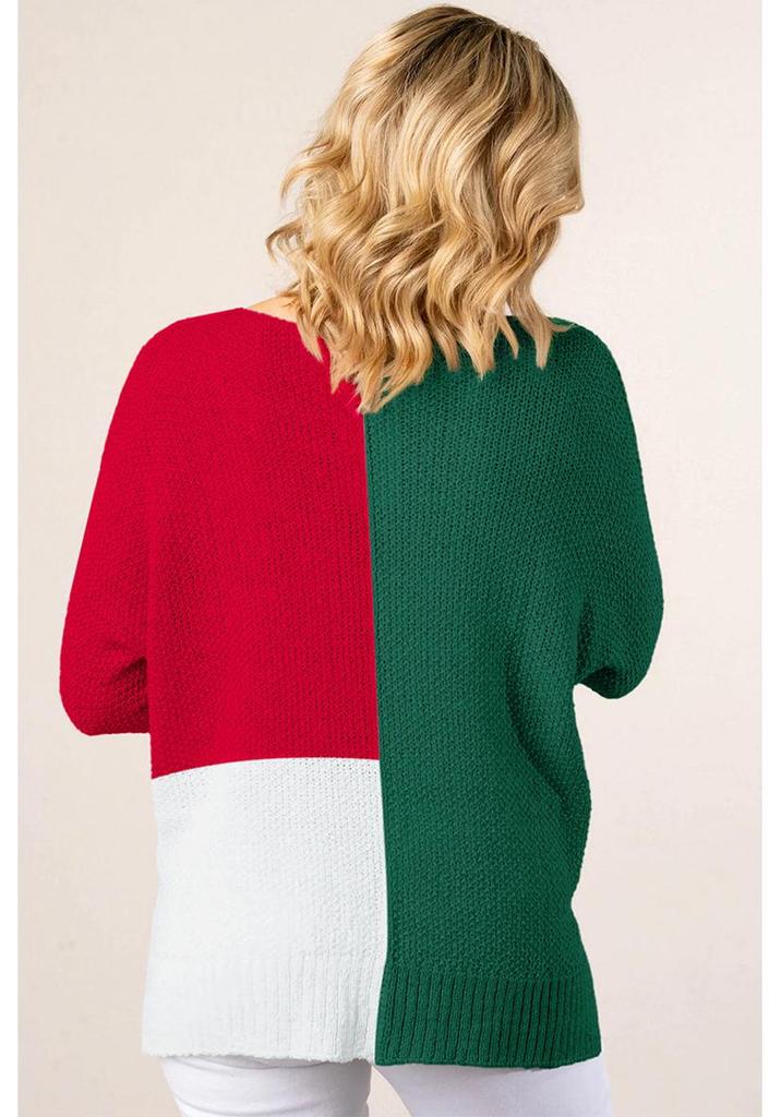 Women's Loose Casual V-neck Knit Sweater with Slit Sleeves - European & American Style