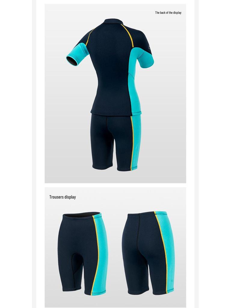 1.5MM Unisex Short-Sleeve Split Diving Suit with Snorkeling Surf Shorts and Cold-Proof Pants