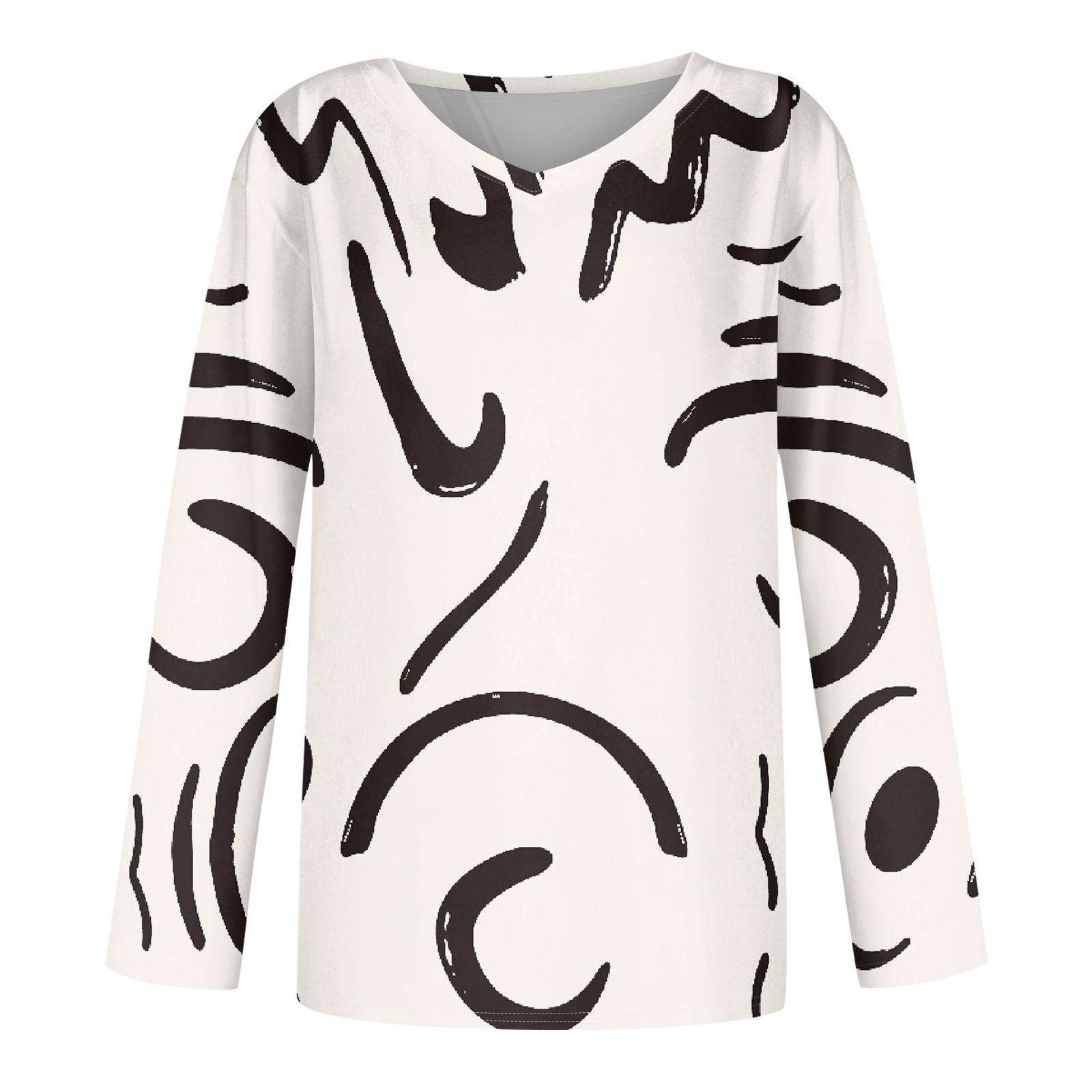 Женская модная повседневная футболка с V-образным вырезом и длинным рукавом с принтом — фото 4