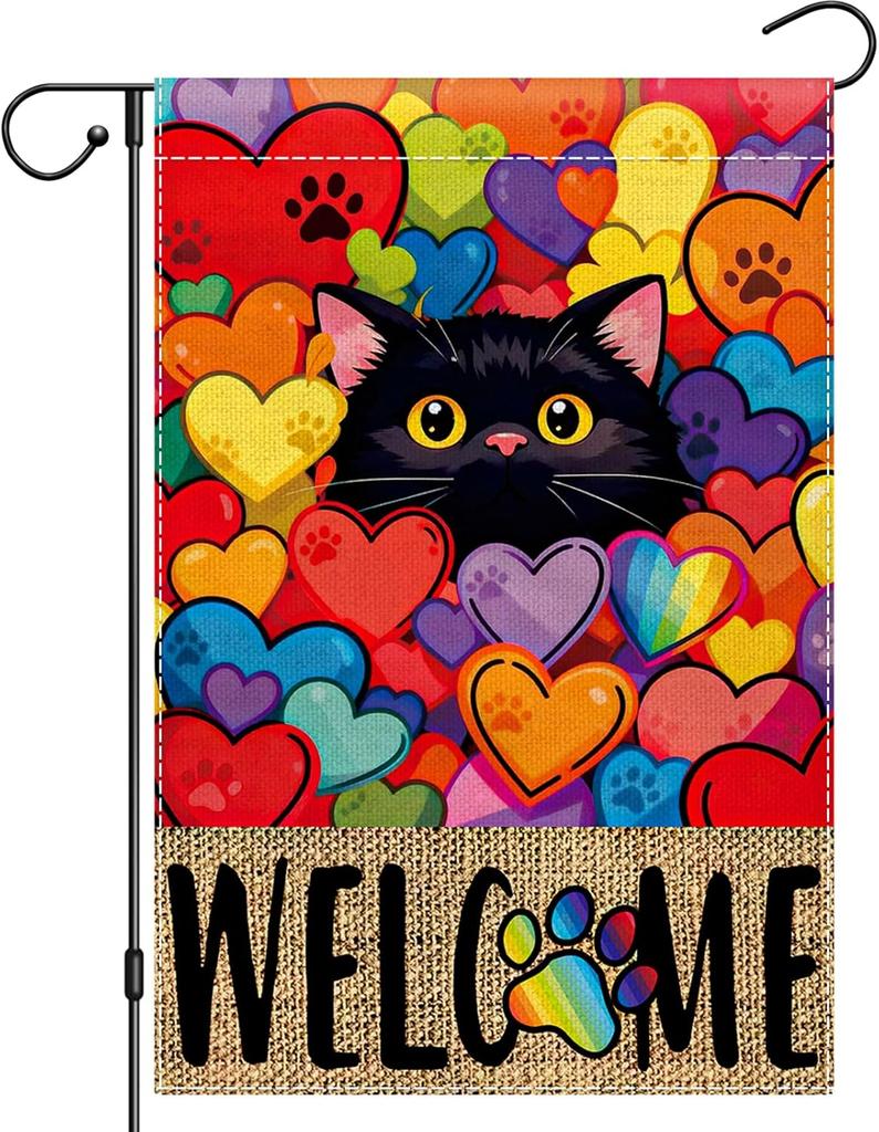 Pride Garden ag 12x18 Double Sided, Black Cat Rainbow Mini ags for Pride Month Decor, LGBTQ Gay Lesbian Pet Yard ag fo