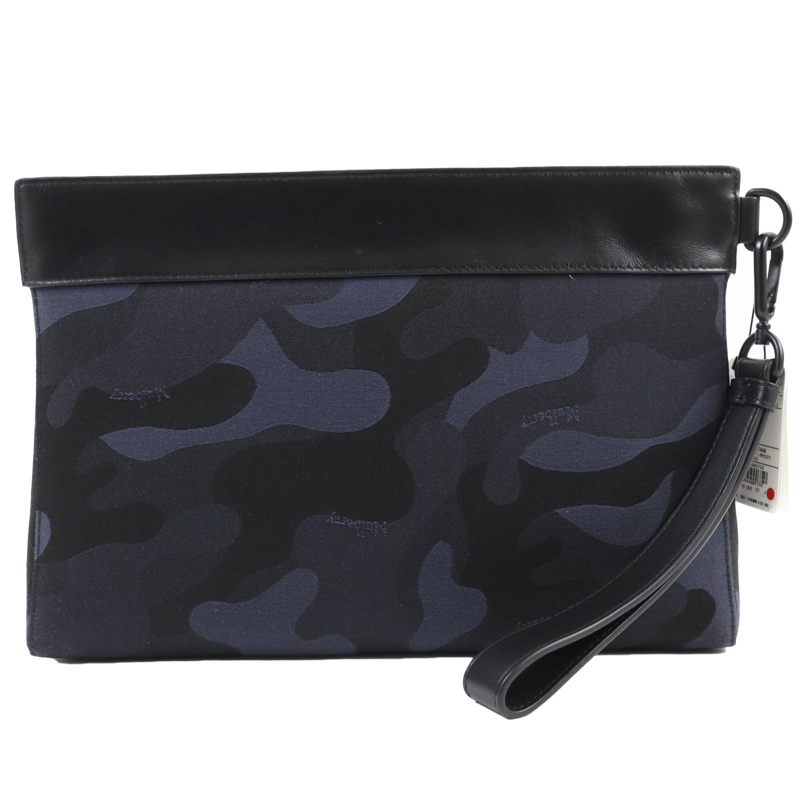 Pristine MULBERRY Clutch bag Camouflage Pattern Pouch Business Bag with Logo Navy leather mens RL5593 Used