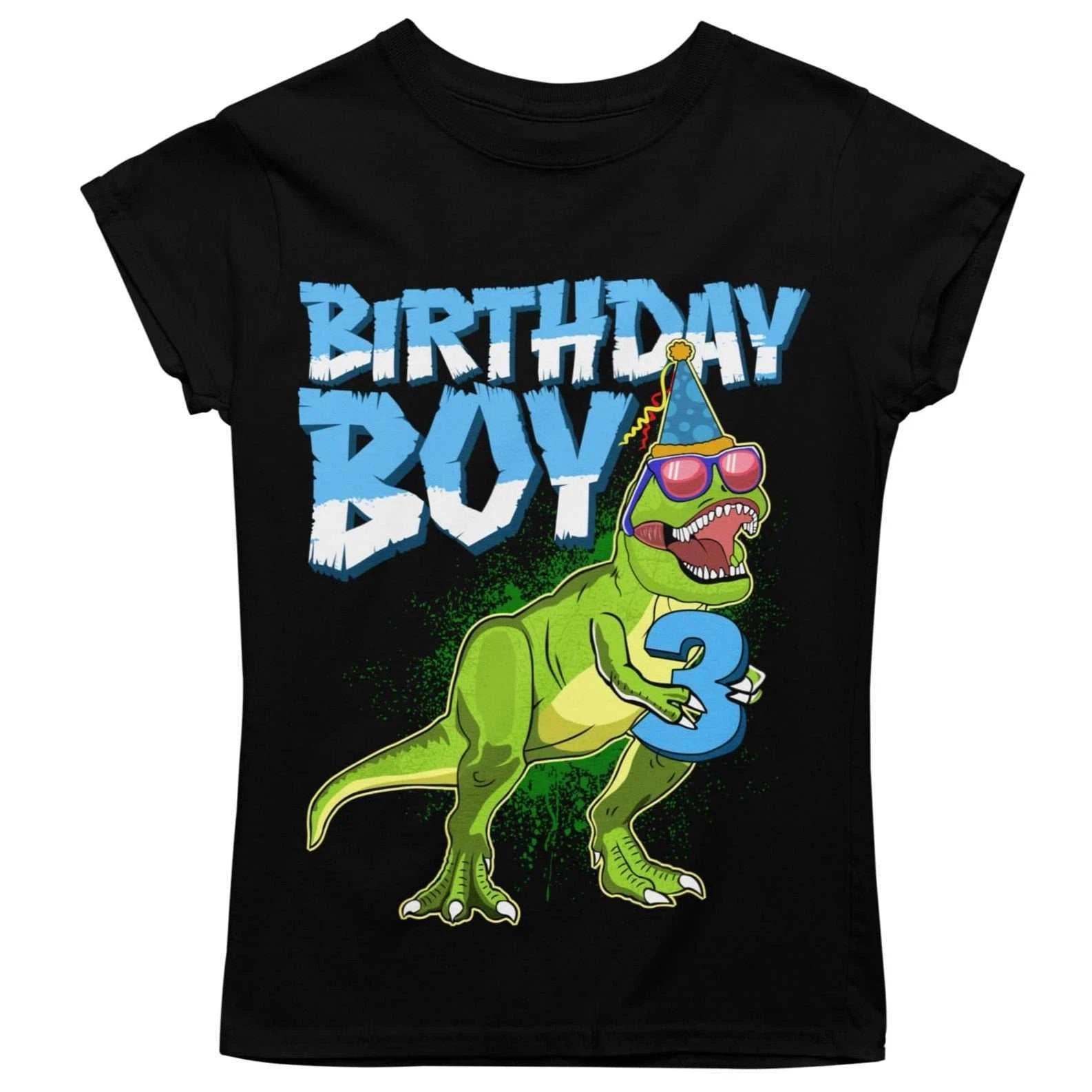 Kids 3rd Birthday Dinosaur T Shirt Party T-rex Holding a Number Three S