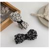 Korean High-End Black & White Floral Banana Clip with Bow for Women's Ponytail Hair Updo