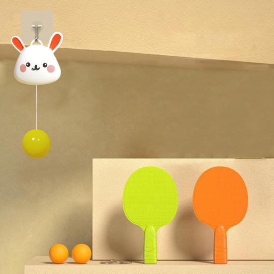 1 Set Tennis Trainer Highly Resilient Height Adjustable Hand-eye Coordination Cartoon Rabbit Table Tennis Trainer Indoor Sports