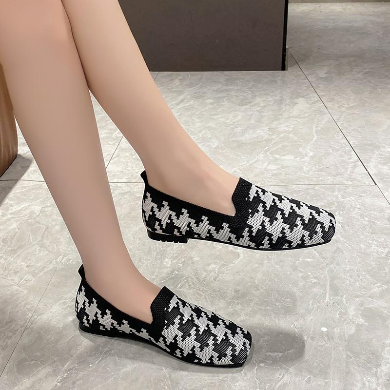 Fashion 2025 New Women Flats Spring Autumn Flat Casual Shoes for Women Knits Ballet Flat Round Head Trendy Print Loafers Shoes