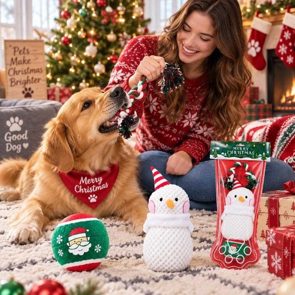 3pcs Snowman Christmas Dog Toy Xmas Tree Christmas Santa Pet Toy Pet Chew Toy Holiday Gift