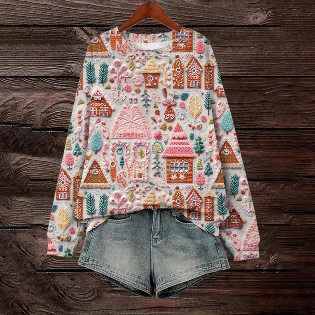 Women's Loose Fashion Casual Printed Long Sleeve Pullover
