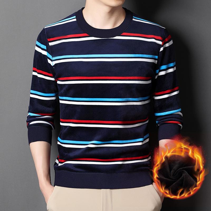 New Winter Velvet Thickened Sweater Men's Bottoming Shirt Double-sided Velvet Korean Style Fashionable Men's Sweater Men's Clothing