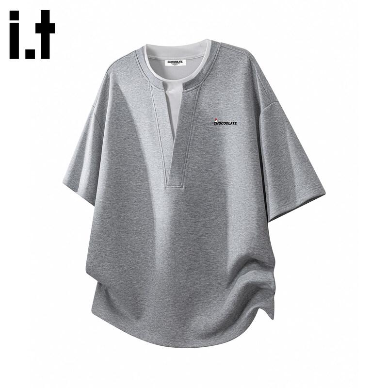 CHOCOOLATEit Men's Faux Two-Piece Short Sleeve T-shirt