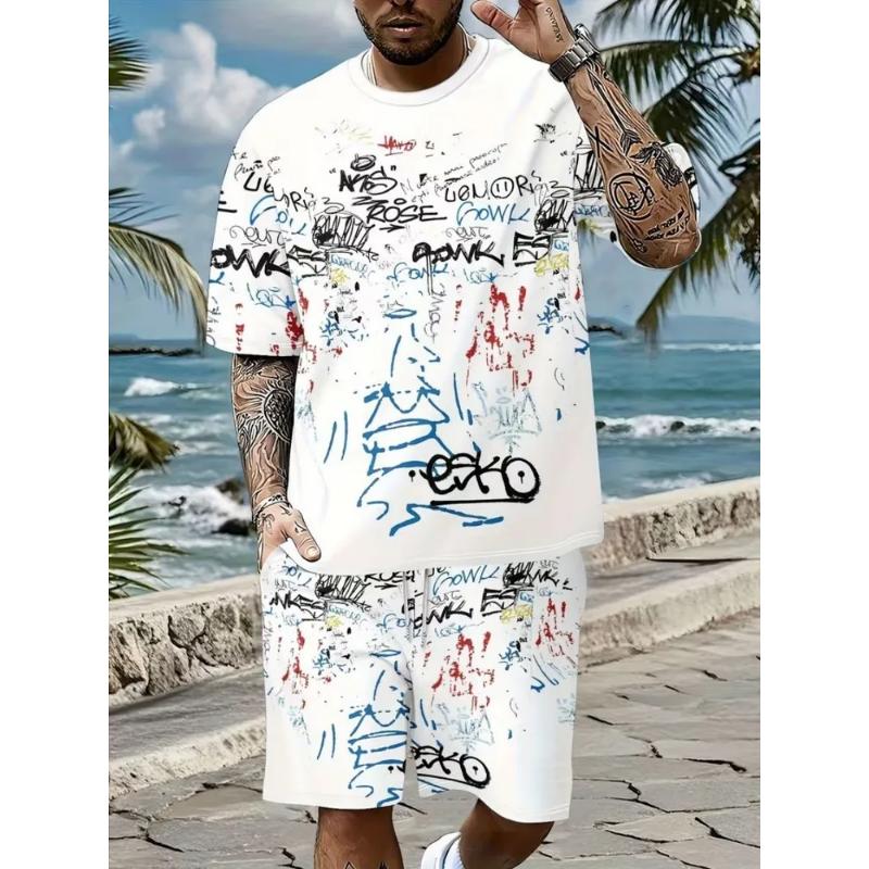 Modisches Lässiges Herrenanzug 3D Lässiger Farbdruck Sommer T-Shirt Shorts Einfach