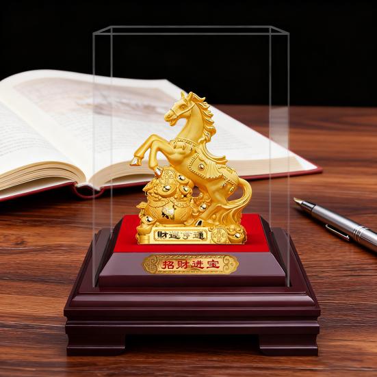 Yousheng Goldenes Pferd Figur Bringt Glück Reichtum Chinesischer Stil Pferdestatue Fengshui Dekoration Heim Büro Schreibtisch Ornament