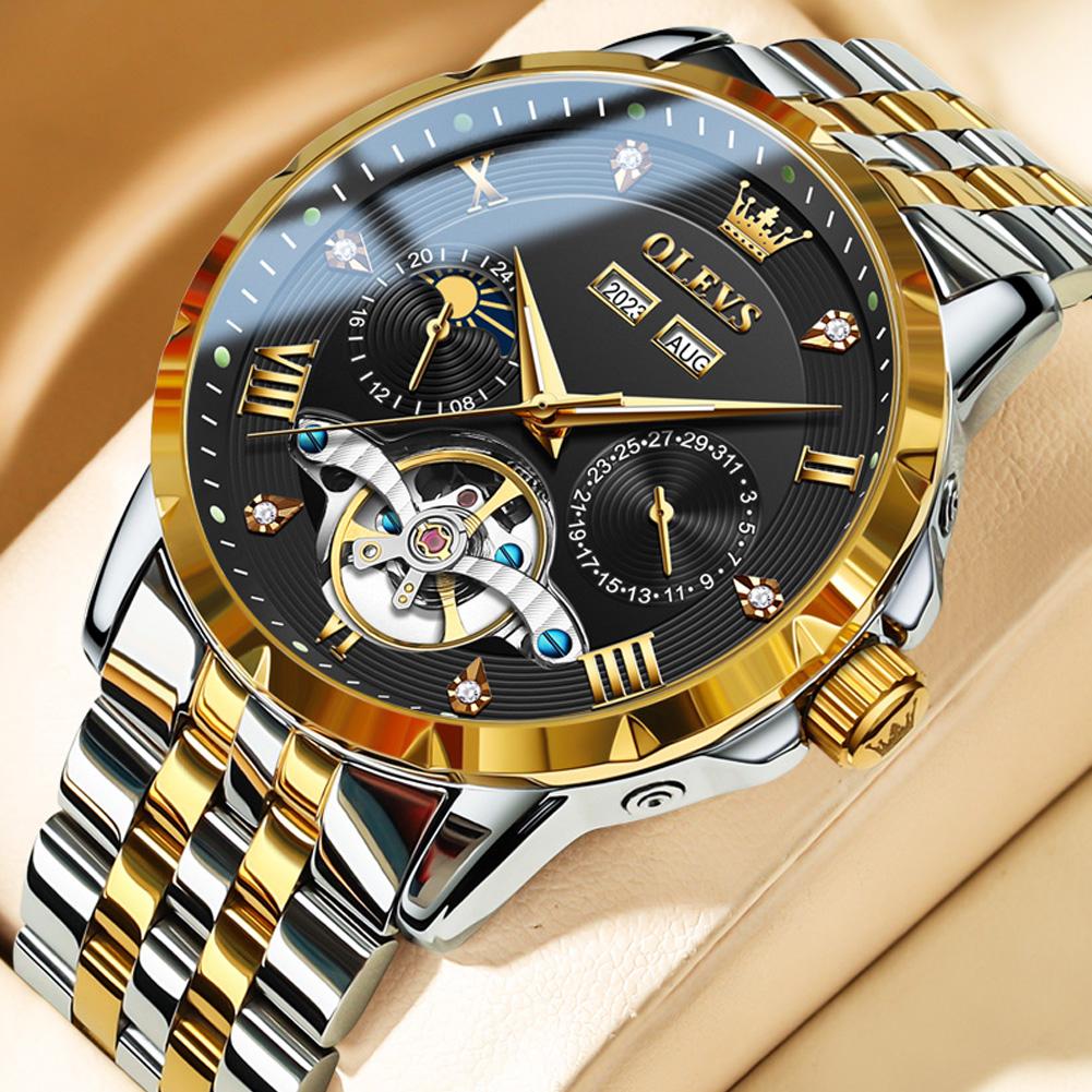 OLEVS Multifunctional Tourbillon Mechanical Men's Watches Water Resistant Automatic Self-Wind Skeleton Watch Men Relojes