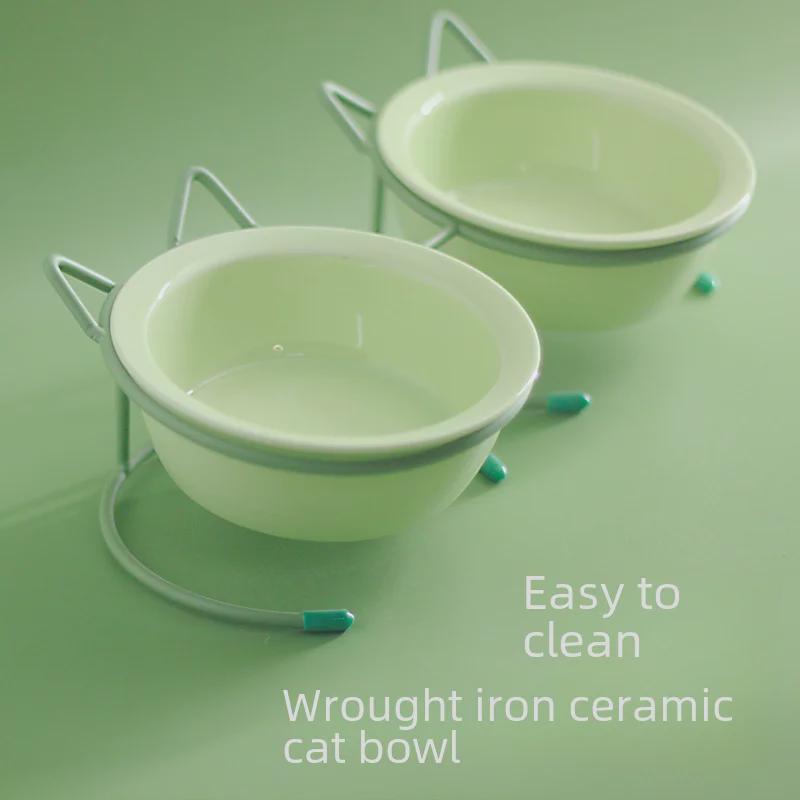Ceramic Double Cat & Dog Bowl for Food and Water – Ergonomic Design To Protect Cervical Vertebrae
