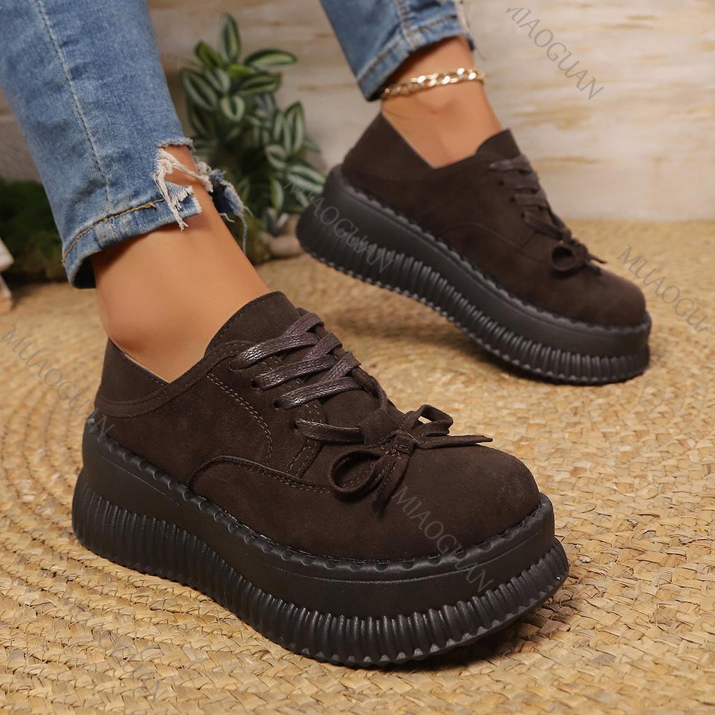 Modne Damskie Mokasyny Buty Damskie Platforma Codzienne Trampki Wiosna Jesień Sznurowane Nowe Sukienka Retro Zamszowe Na Obcasie Mary Jane But