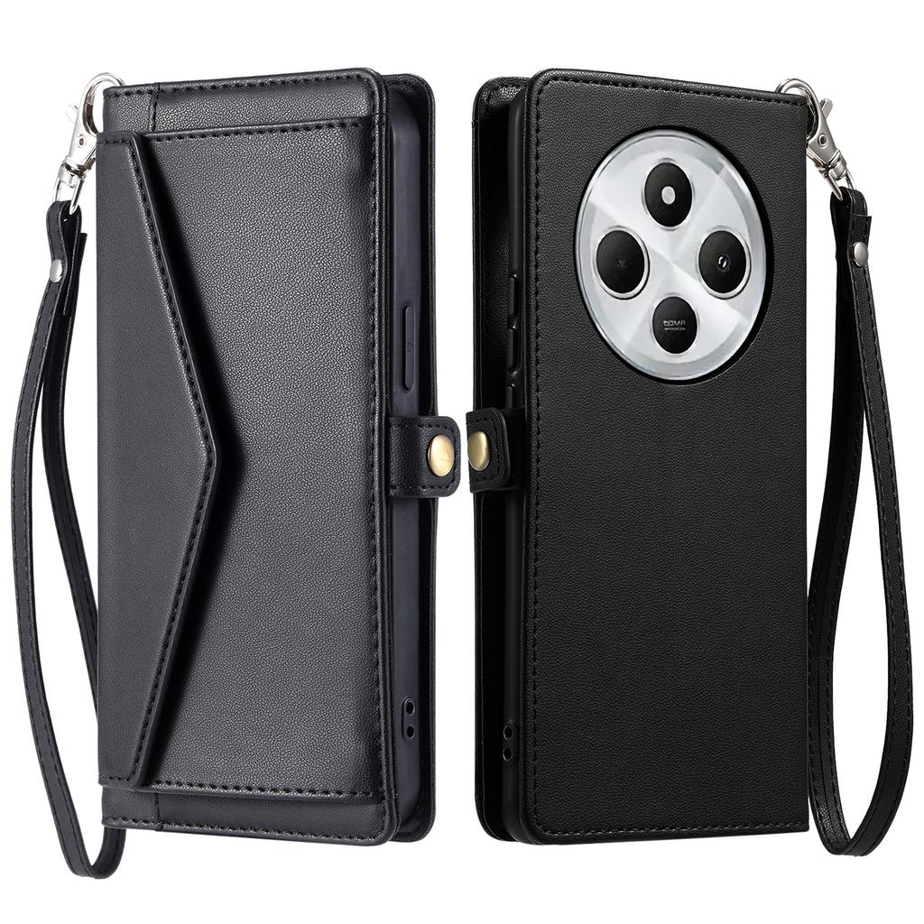 For Xiaomi Poco C75 4G/Redmi 14R 5G/14C 4G Leather Case with Wrist Strap Wallet Stand Phone Cover