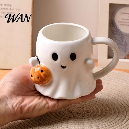 Exquisite Pattern Mug 1/2Pcs 600ml Water Cup 3D Effect Ghost Holding Pumpkin Coffee Design Ceramic Household Bar Kitchen Restaurant Beverage Container