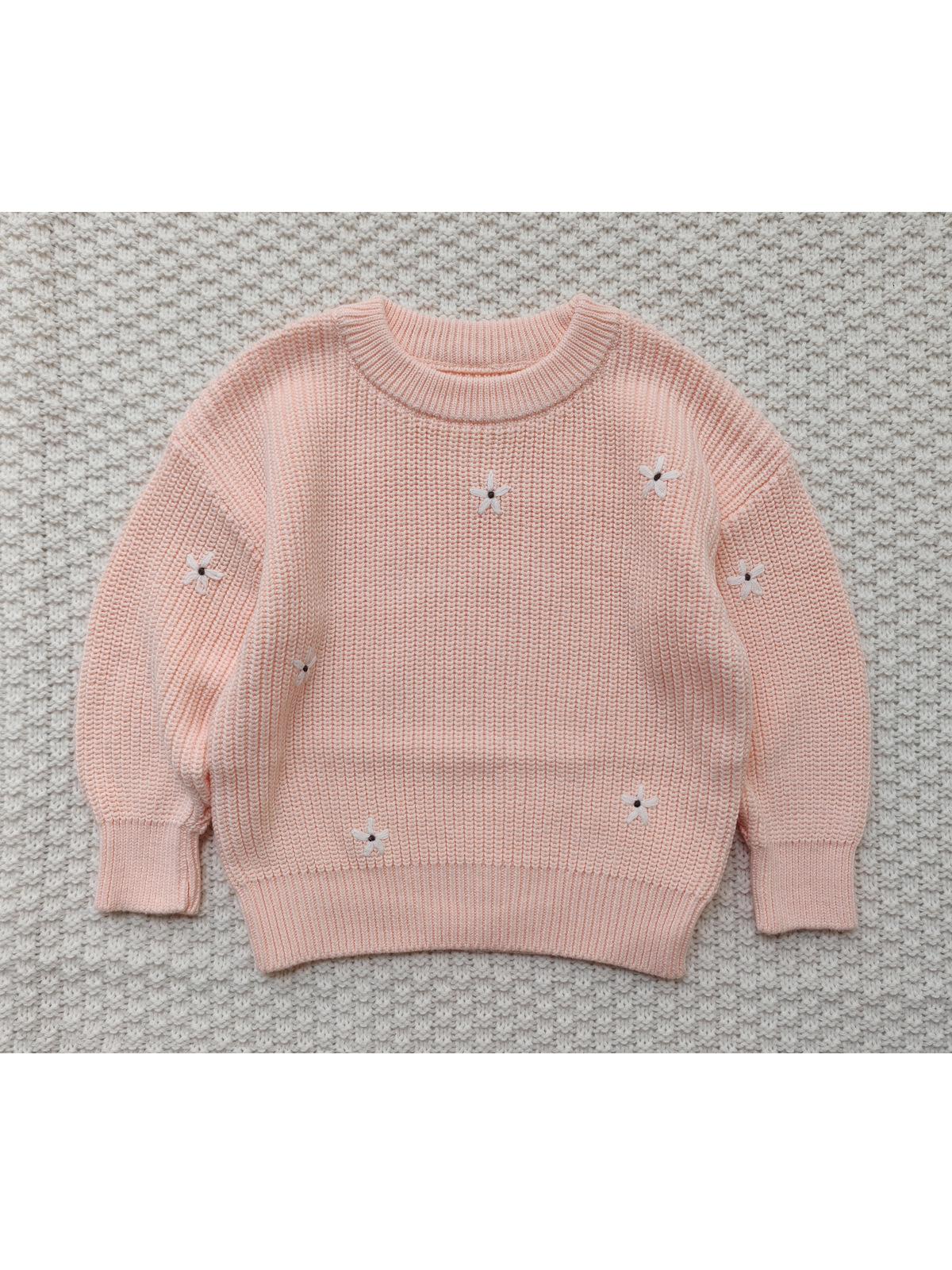 

Детский свитер из хлопка с цветочным узором, вышитый вручную: Пуловер с длинными рукавами для осени/зимы 80cm for 12-18 months розовый