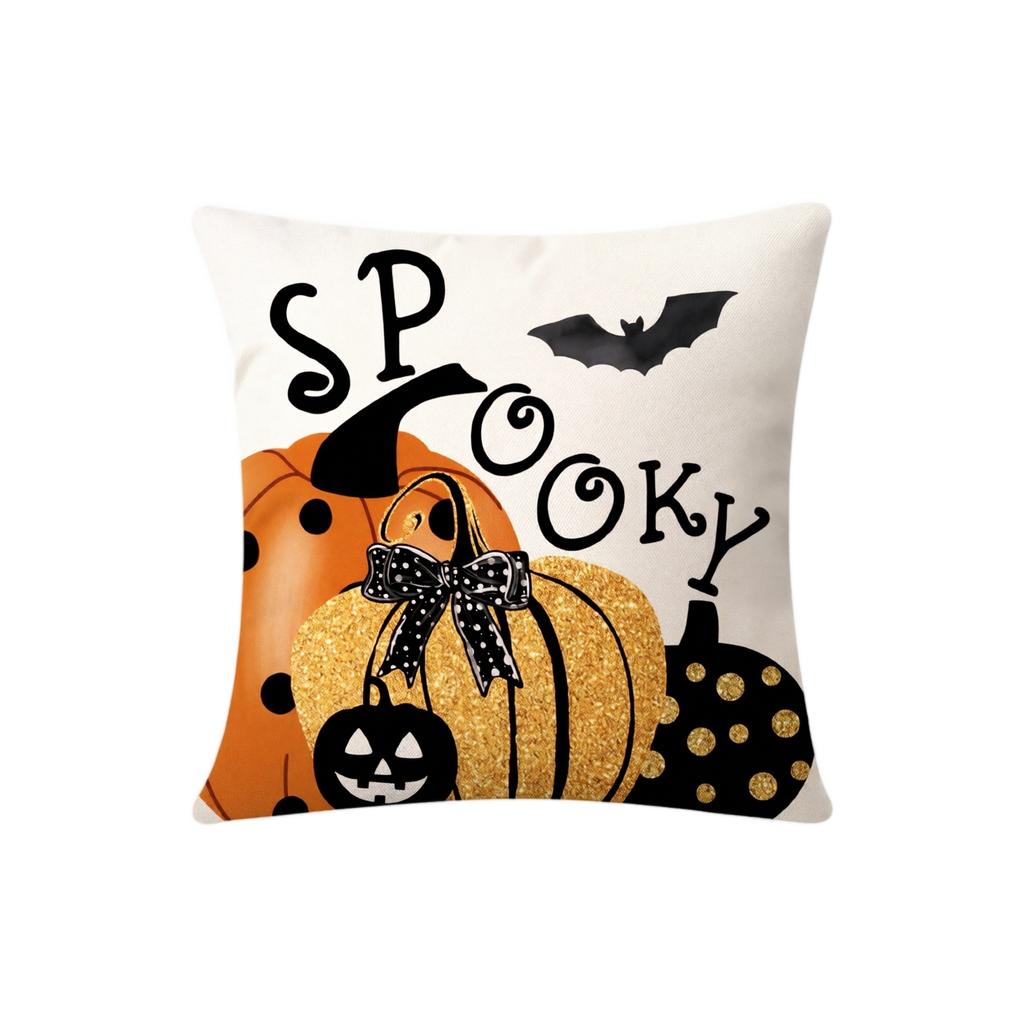 4PCS Halloween Pillow Covers Linen Printed Waist Cushion Covers Home Decorative Pillowcases for Sofa Bedroom Living Room