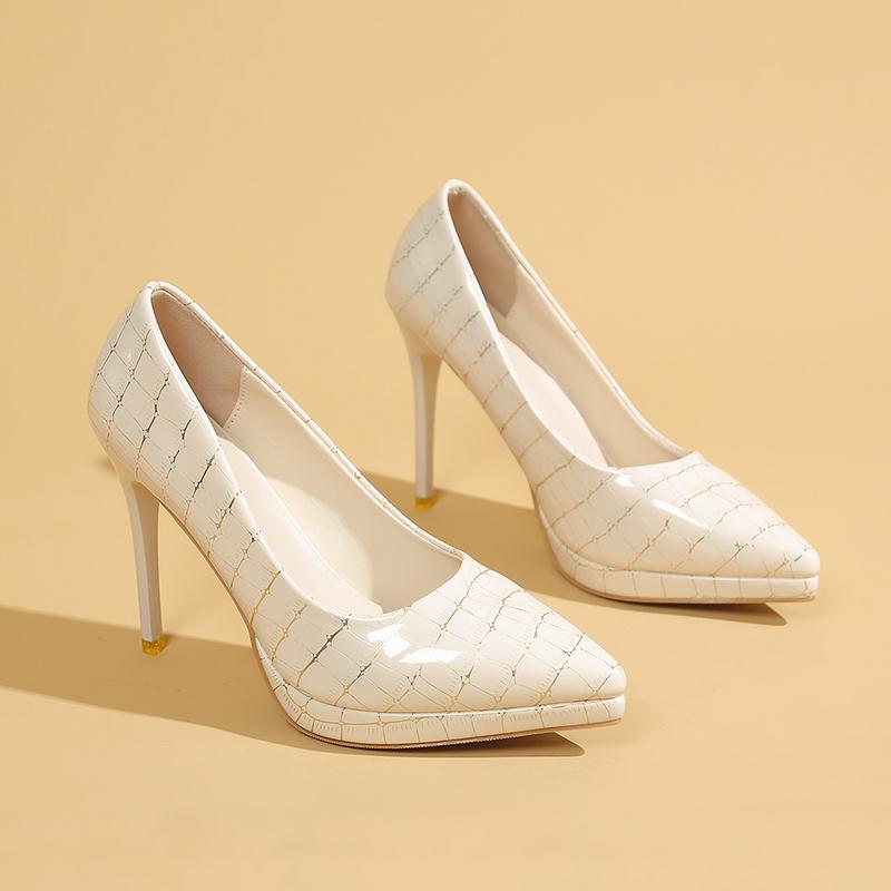 Fashion Women's Fashion Slim Heel Shoes Spring New Pointed Head Shallow Mouth Fine Grain Waterproof Platform Slip-on High Heels