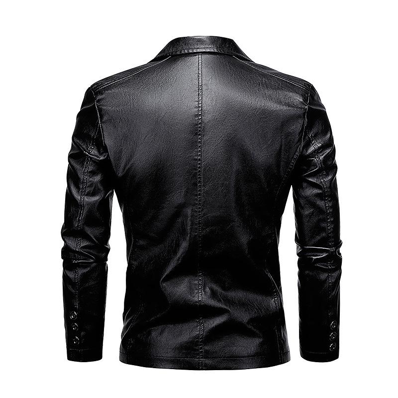Men's leather jacket autumn and winter new lapel versatile PU small suit leather jacket large size leather jacket