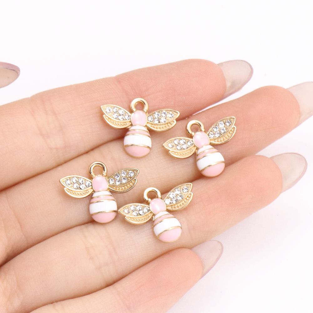 10Pcs 22*17mm Gold Colour Alloy Enamel Bee Pendant Oil Dripping Animal Charms for Jewelry Making DIY Necklace Earrings Accessory