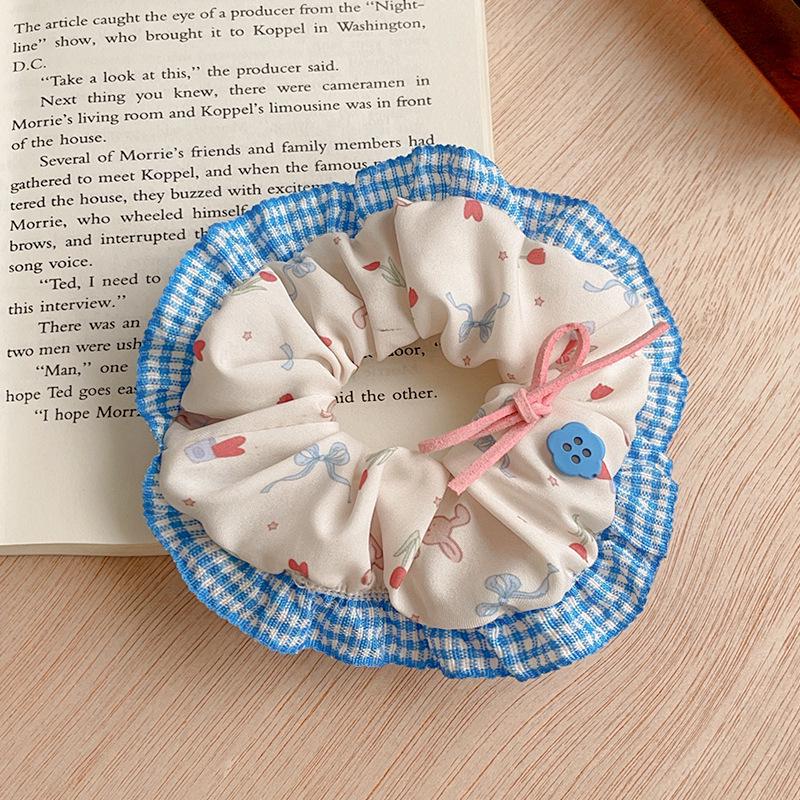 Korean Style Plaid Bow Hair Tie with Lace Trim - Cute School Style Hair Accessory for Women