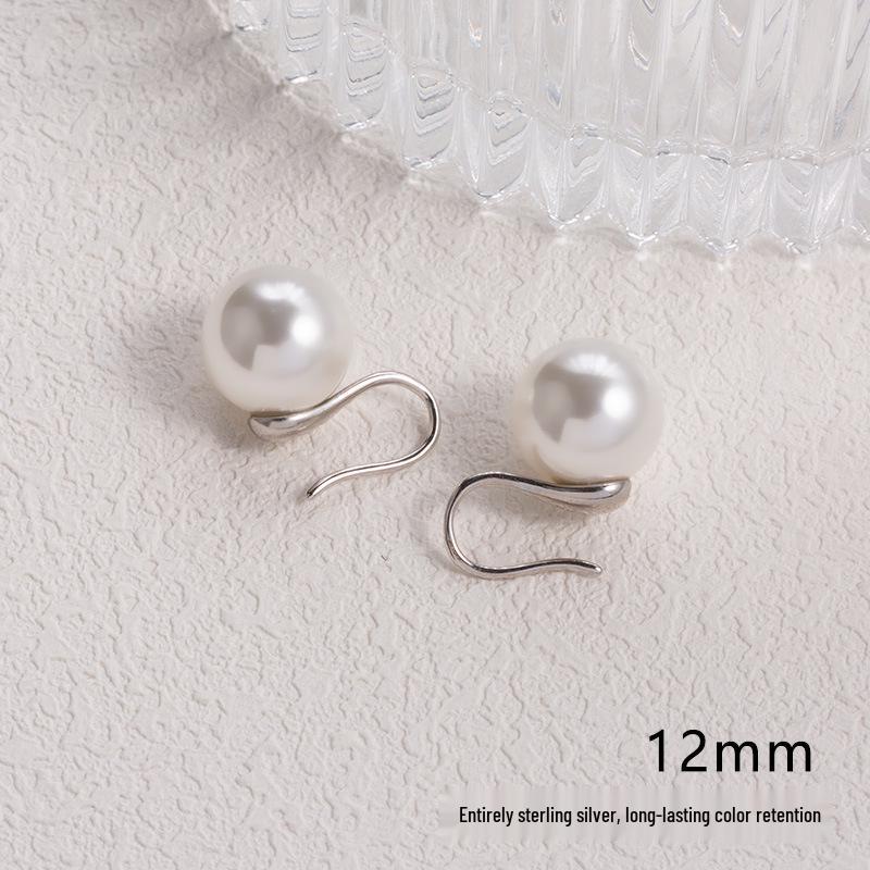 2025 Pure Silver Pearl Stud Earrings for Women - High-End Feel with Ear Drops & High Heels Ear Hooks