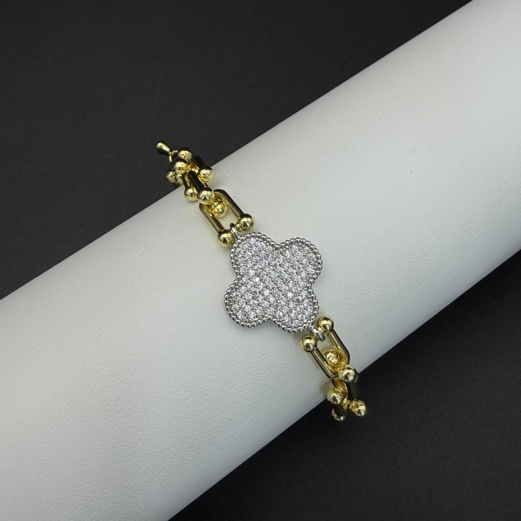 T Brand U-Shaped Horseshoe Clasp Zircon Four-Leaf Clover Bracelet: European & American Light Luxury Fashion Jewelry