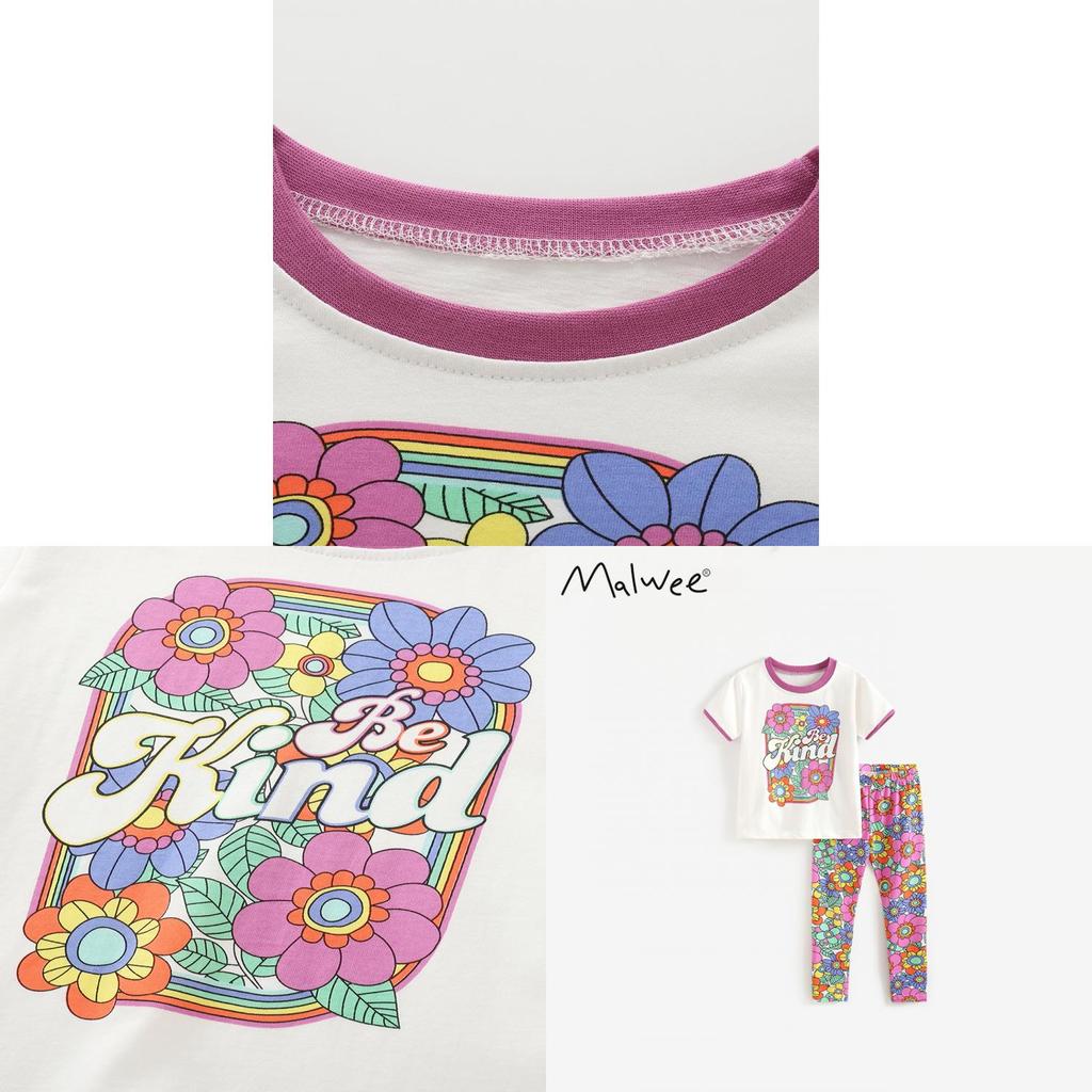 Girl Cotton Cartoon Short Sleeve Two Piece Set For Summer Playtime And Casual Wear
