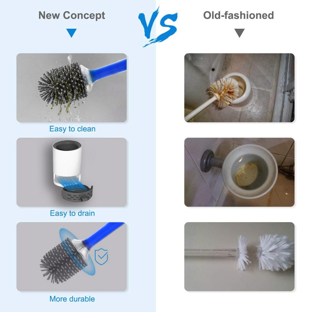 Water Spray Silicone Toilet Brush With Set 40cm Long Handle Refillable Tpr Brush With Wall-Mounted Bathroom Cleaning Accessories