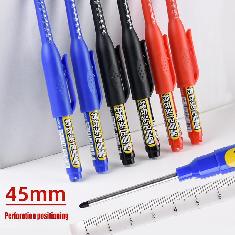 45Mm Deep Hole Marker Pens Long Nib Head Carpenter Pen Black/Blue/Red Ink Waterproof For Measuring Woodworking Hand Tools