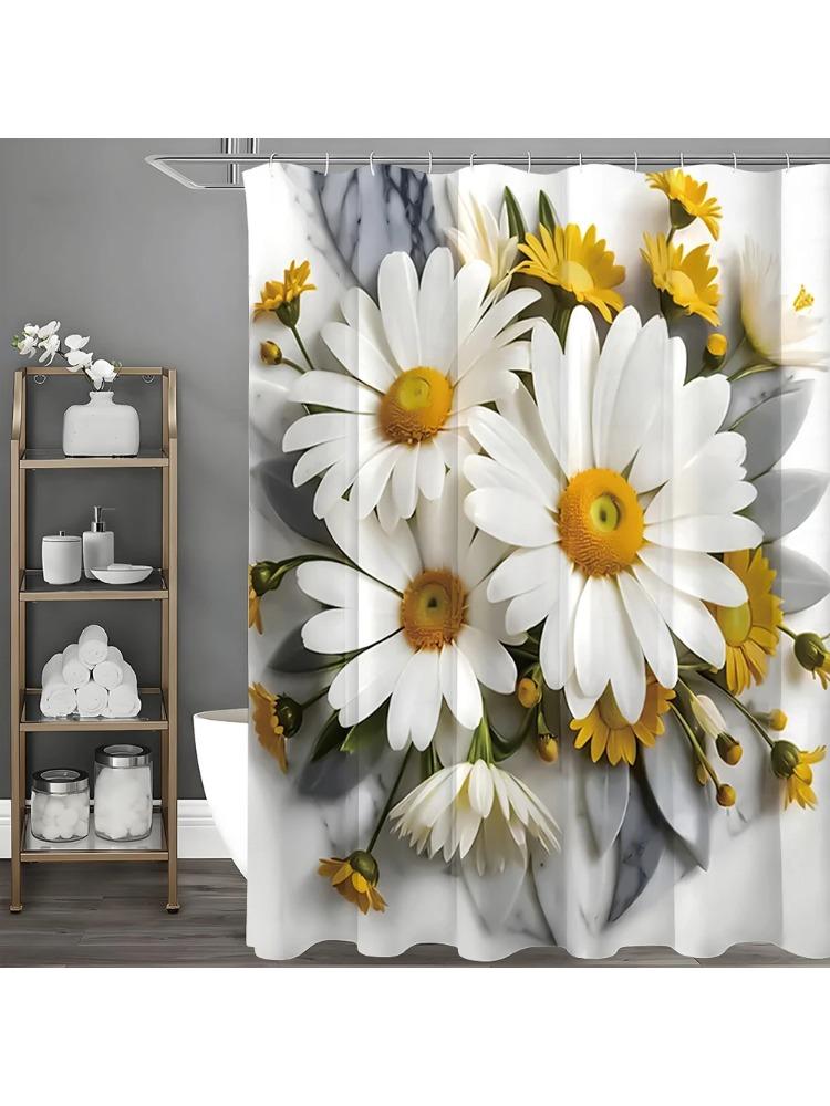 Daisy Shower Curtain, Bathroom Decorative Shower Curtain, Waterproof Shower Curtain with Hooks